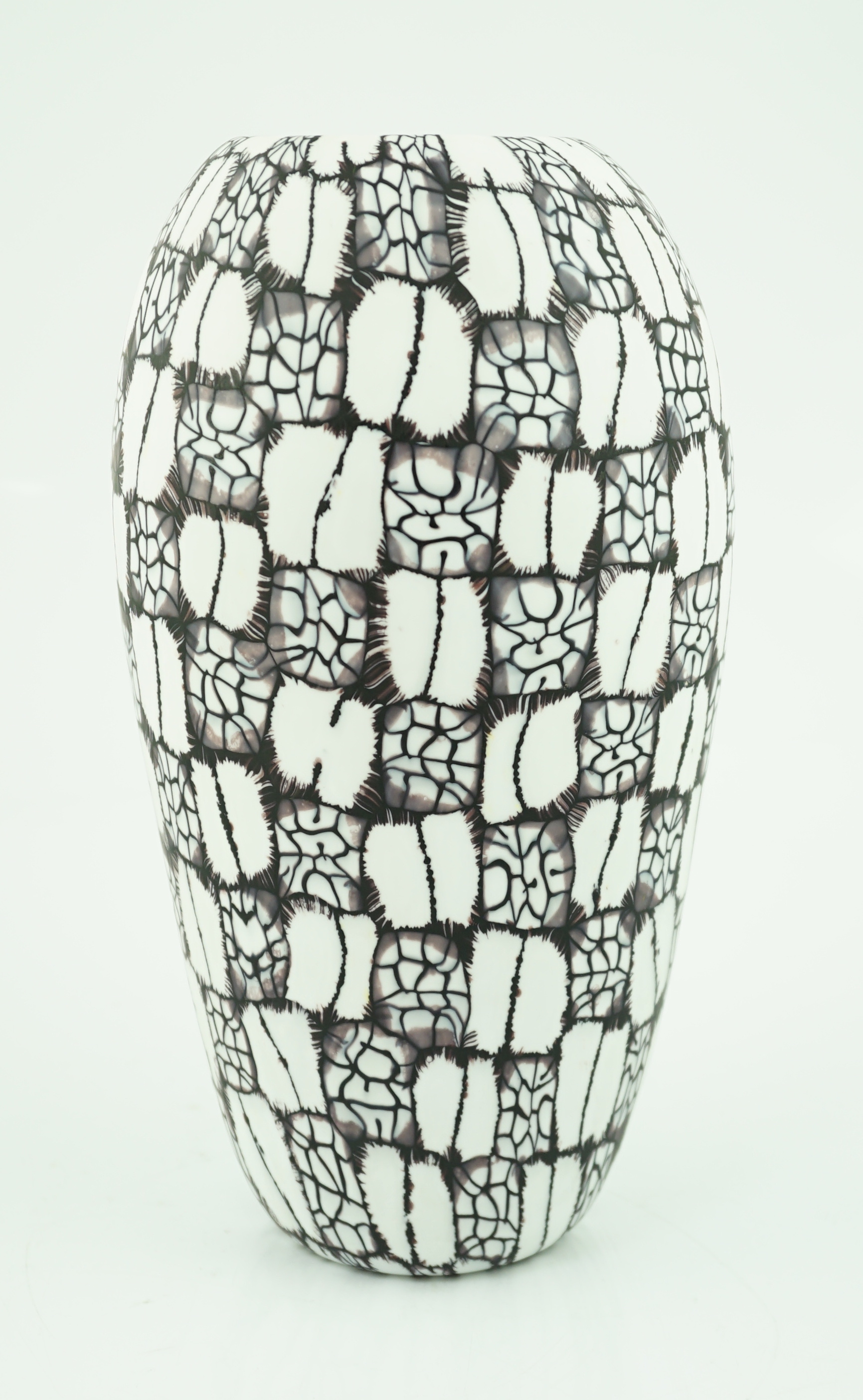 Vittorio Ferro (1932-2012) A Murano glass Murrine vase, with grey and white chequer pattern, signed, 29cm, Please note this lot attracts an additional import tax of 20% on the hammer price